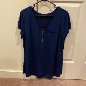 Navy Zip Down V-Neck